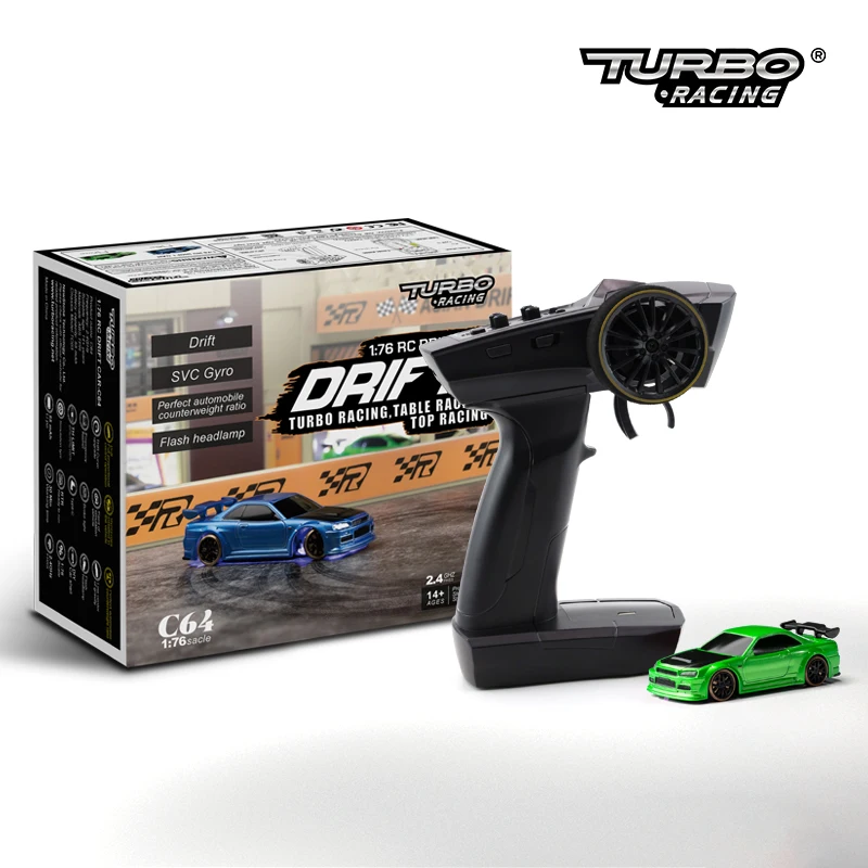 Turbo Racing 1:76 C64 Drift RC Car With Gyro Radio Full Proportional Remote Control Toys RTR Kit For Kids and Adults