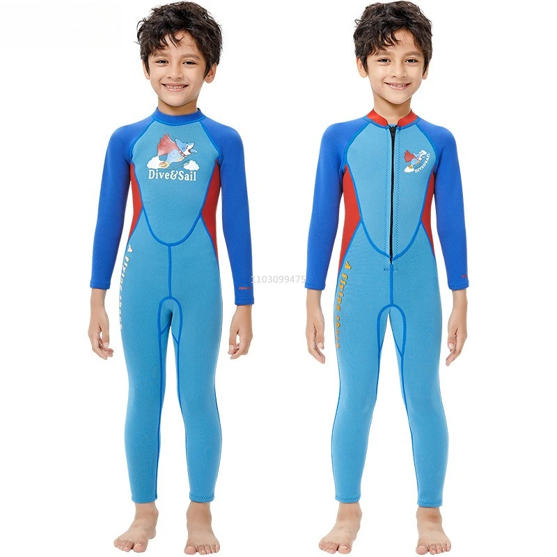

Boys 2.5MM Neoprene Wetsuit Back Zipper Surfing Snorkeling Swimming Suit Long Sleeves Kids Water Sports Swimwear Rash Guards