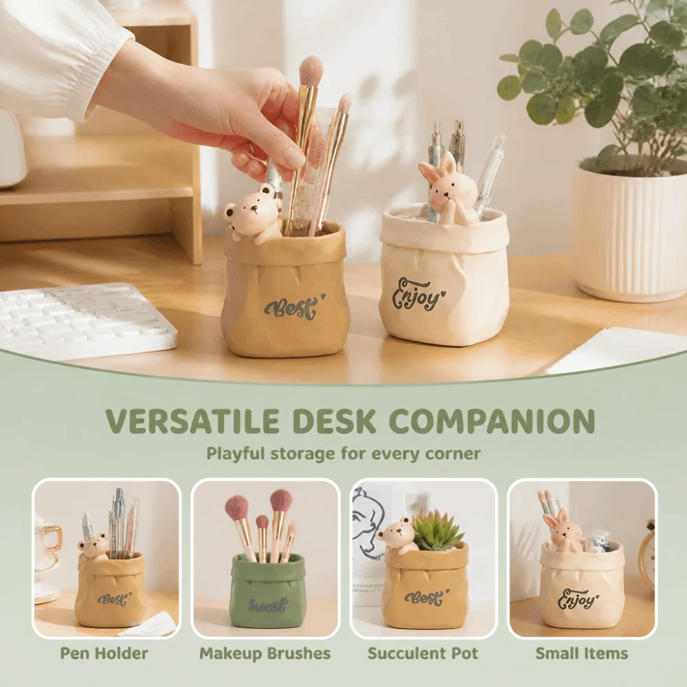 Animal Shaped Pen Holder Creative Design Plastic Desktop Stationery Organizer Sturdy Construction Multifunctional