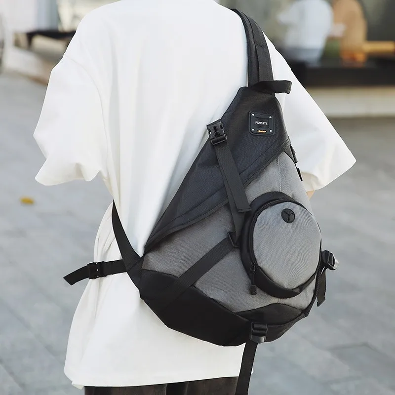 Solid Color Men's Chest Bag Large Capacity Multifunctional Oxford Cloth Shoulder Bag Korean Style Multiple Pockets