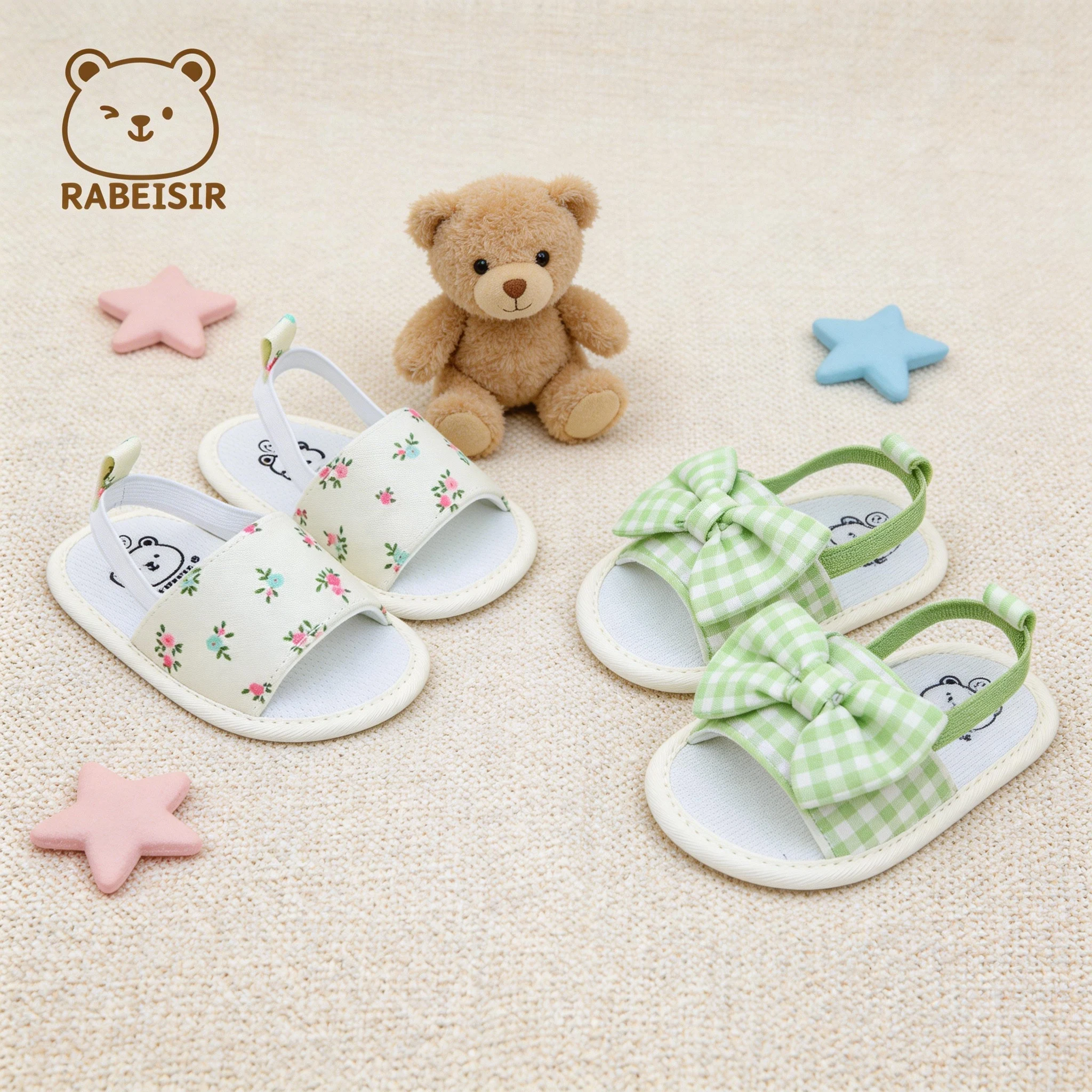 Frühlings- und Sommersandalen für Babys (0-1 Jahr), Lauflernschuhe mit offener Zehenpartie, Stoffsohle und rutschfestem Design.