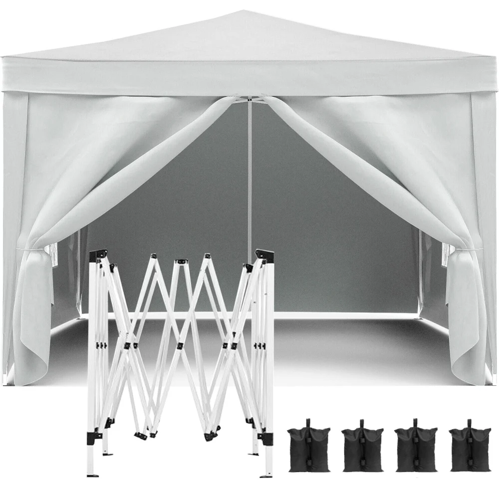 

10'x10' Folding Canopy with 4 Removable Sidewalls Outdoor Event Shelter Gazebo Portable Tents for Parties Beach Camping Wedding