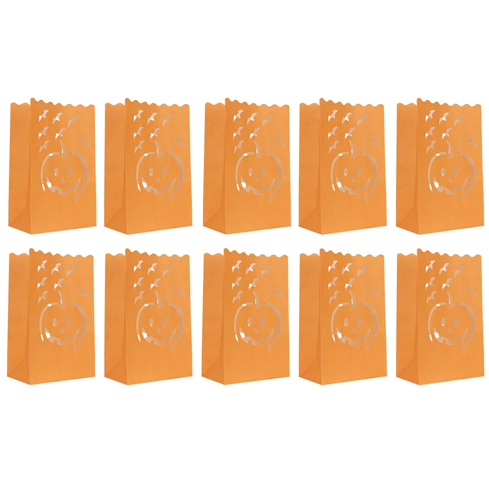 

10 Pcs Flame Retardant C Pack Halloween Paper Lantern Bags Pumpkin Luminary Decor Festival DIY Party Supplies Safe Durable