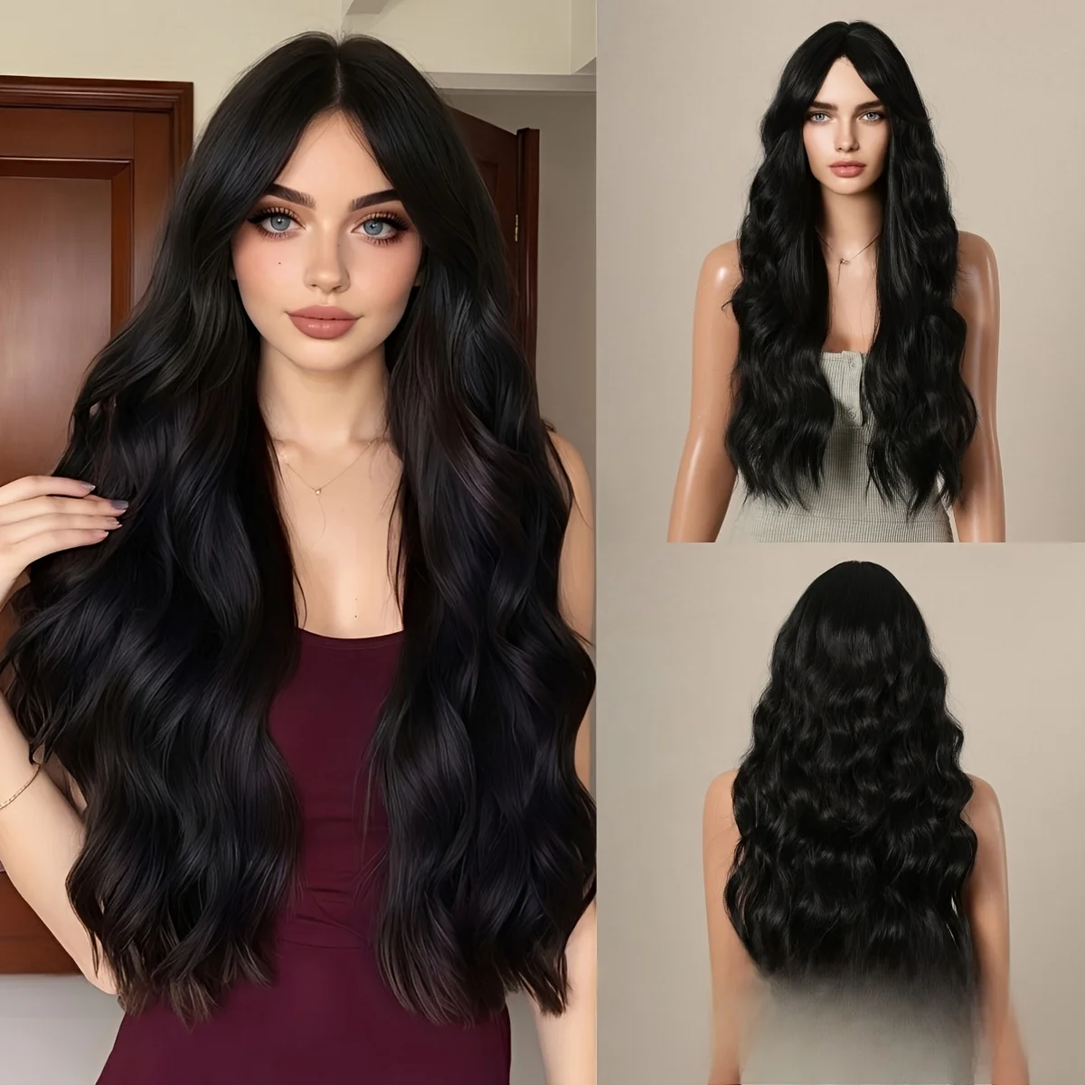 African curly/rough synthetic wig, long black wavy dreadlocks/shaved head wig, suitable for daily wear