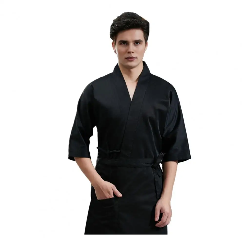 

Cotton Blend Chef Coat Chef Uniform Set with Adjustable Waist Apron Unisex V-neck Crossover Chef Jacket Professional for Cooking