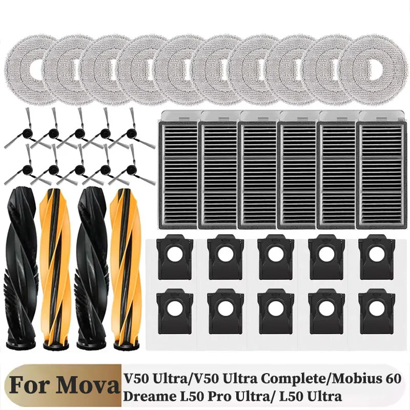 Para MOVA V50 Ultra/V50 Ultra completo, MOVA Mobius 60, Dreame L50 Pro Ultra/ L50 Ultra RLL94CE filtro de cepillo bolsa de paño de mopa