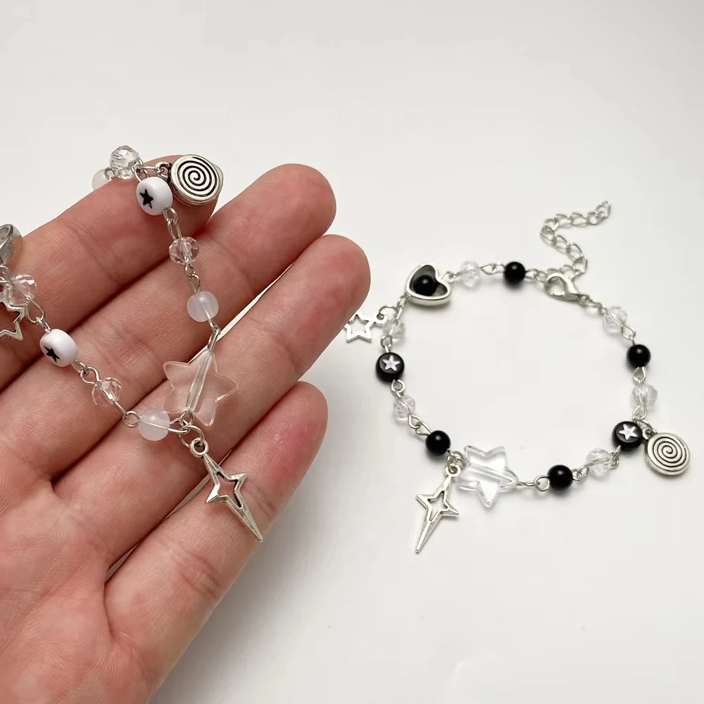  Handmade No. 8 Ball Star Beaded Dice Bracelet Coquettish Alloy Hollow Five-Pointed Star Bracelet Adjustable Gothic Bracelet