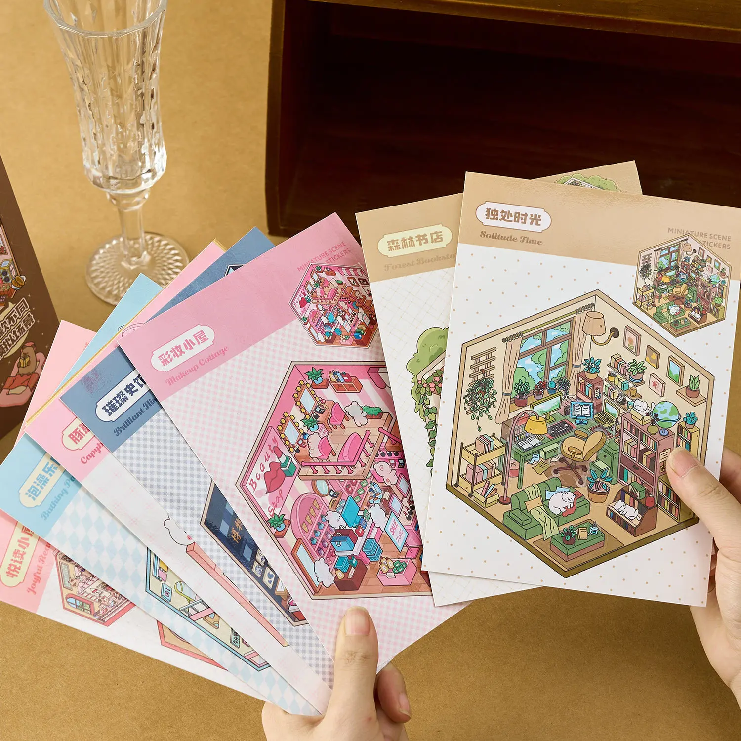 3D Miniature Scene Sticker Book, 40pcs/bag Micro Landscape Decals for DIY Dollhouse Journal Scrapbooking Creative Gifts