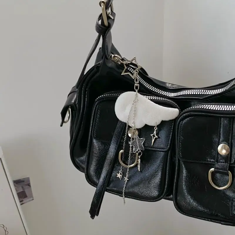 INS نمط الرجعية النسيج ستار سلسلة الجناح قلادة المفاتيح Y2K الملاك سلسلة هواتف المحمول حلية اكسسوارات الديكور الهدايا