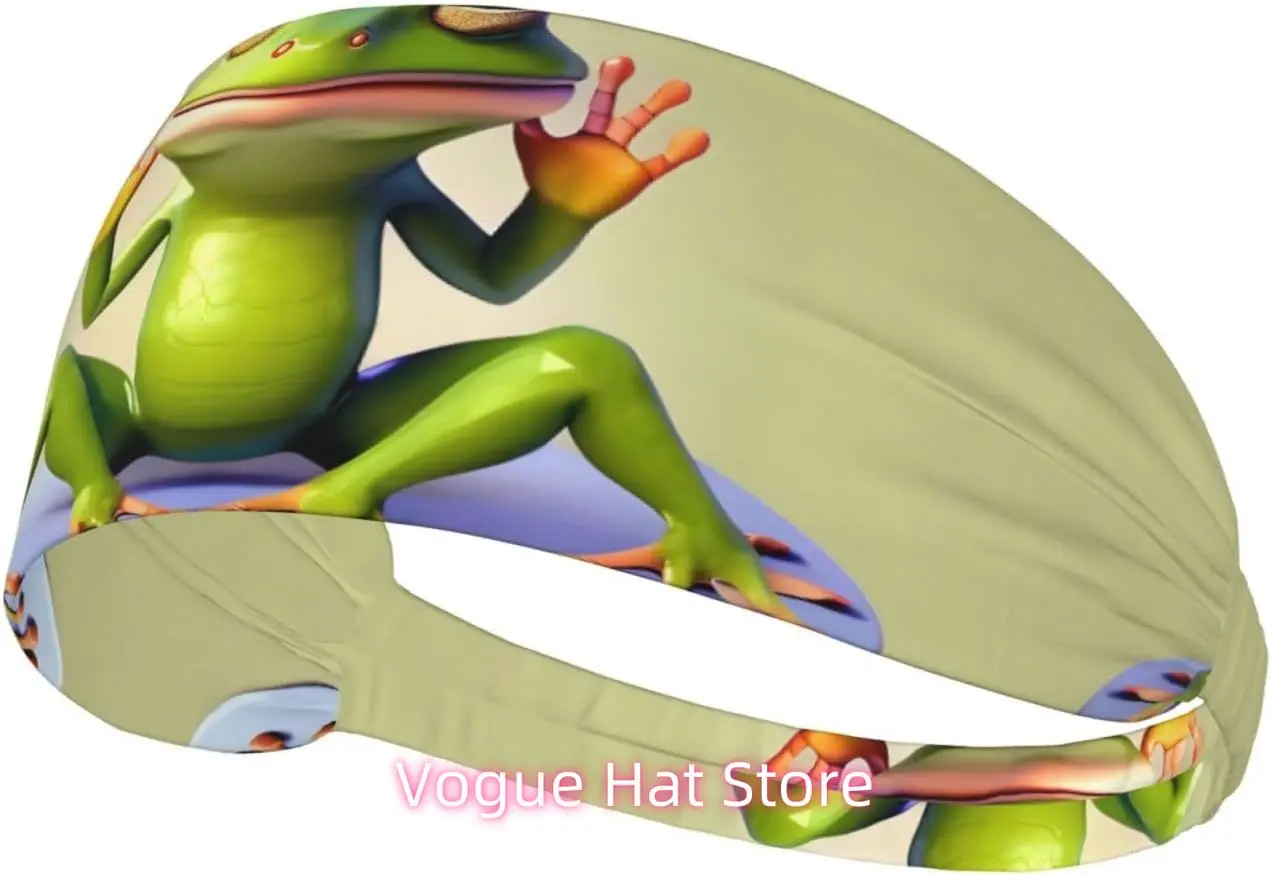

Elastic Exercise Headband for Men & Women Moisture Wicking Athletic for Running, Gym, Working Out The Funny Frog Doing Yoga Patt
