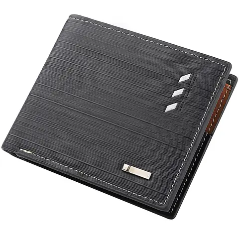 Business Men's Short Wallet Microfiber Synthetic Leather Short Wallets Men Stripe Male Purse Coin Pouch Multi-functional Cards