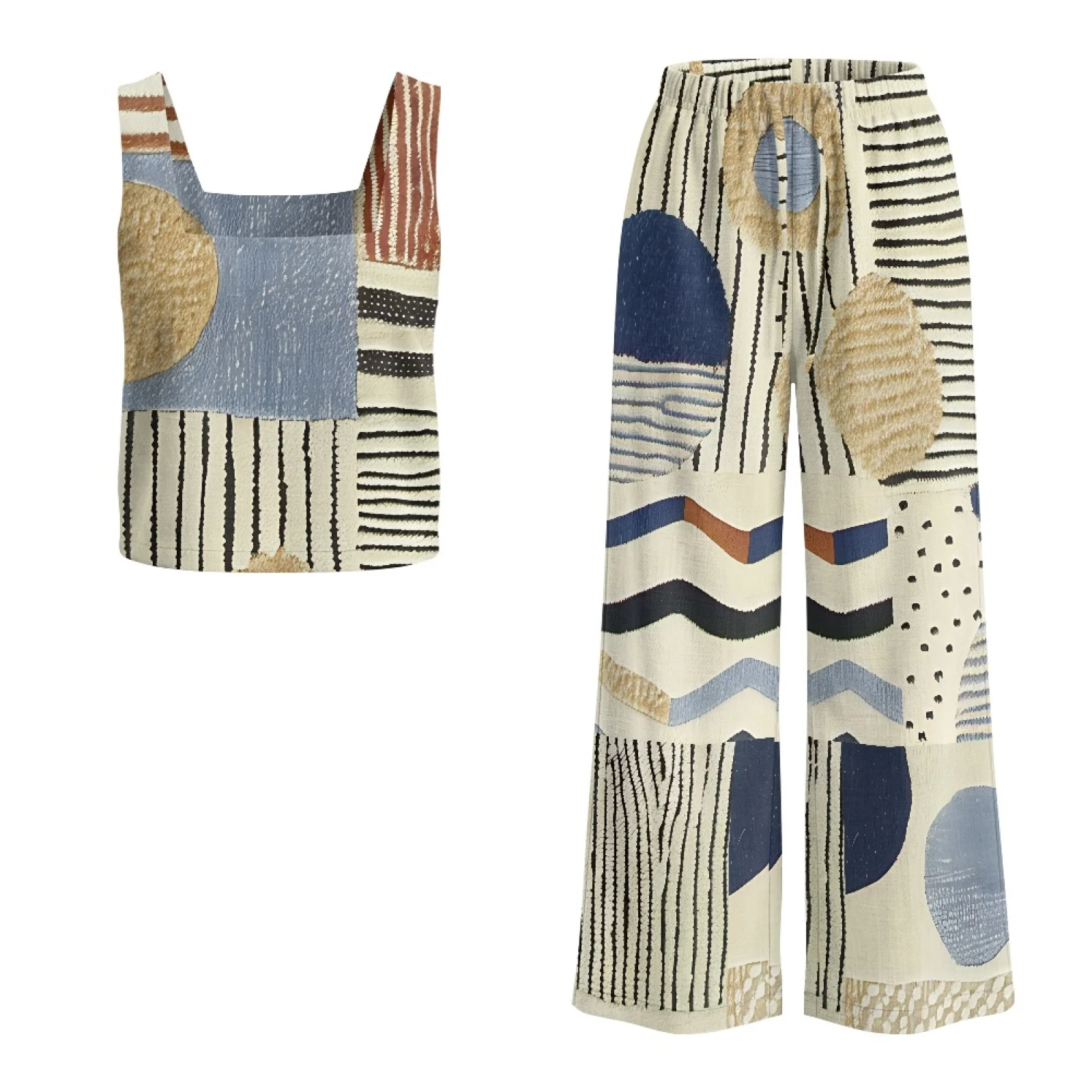 INSTANTARTS Women’s Linen Vest Set Women’s Wide-leg Trousers Lightweight Breathable Soft Comfortable Quick-dry Outfit Abstract view 5