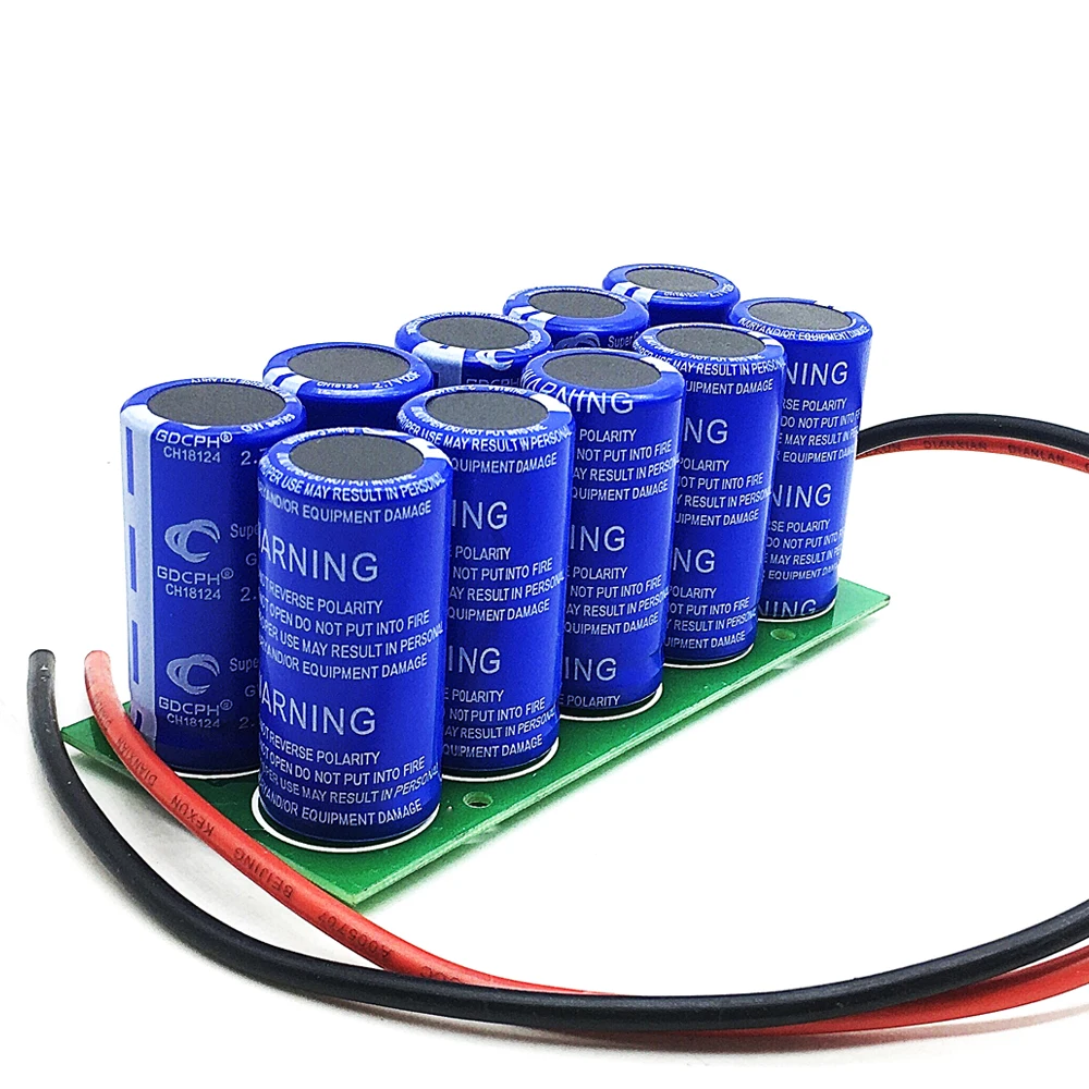 10PCS/1Set 27V 12F Double Row Farad Capacitor Super Capacitor 2.7V 120F Automotive Super Farad Capacitor Module with Cable