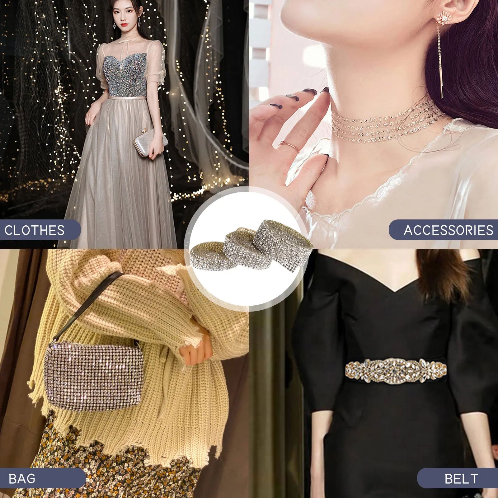 

3pcs Adhesive Rhinestone Ribbons White Crystal Decorative Materials Wedding Party Bridal Veil DIY Cellphone Case Shoes Headband