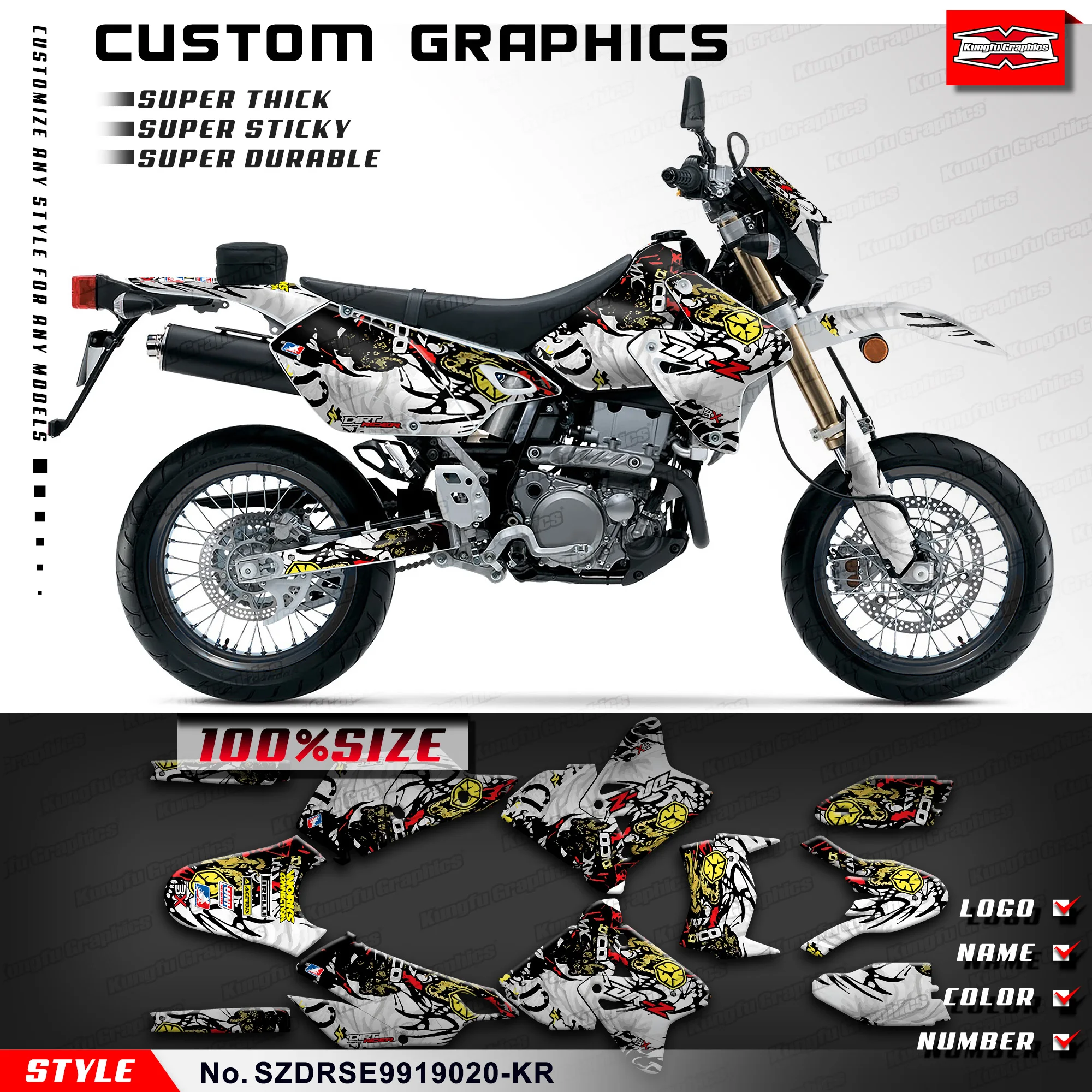 

KUNGFU GRAPHICS Adhesive Sticker Skin Graphics for Suzuki DRZ400 SM DRZ400SM, SZDRSE9919020-KR