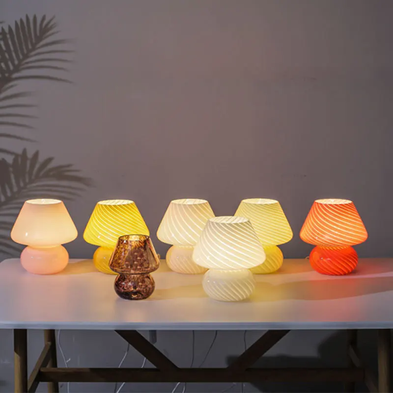 Large Size Glass Mushroom Table Lamp Color Bedroom Bedside Living Room Table Lamp Nordic Modern H24cm 9.45 inches high