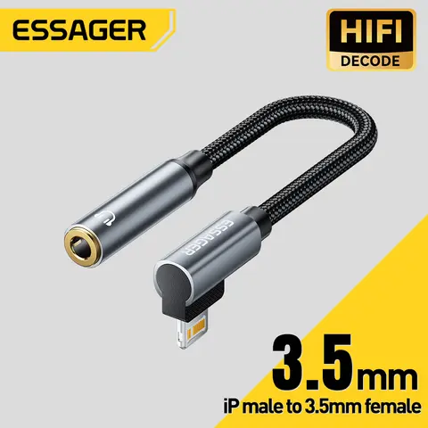 Essager L-shape Type-C to 3.5mm Jack Audio Cable for iPhone 16 15 Samsung Lightning to 3.5mm Headphone Adapter for iPhone14 13