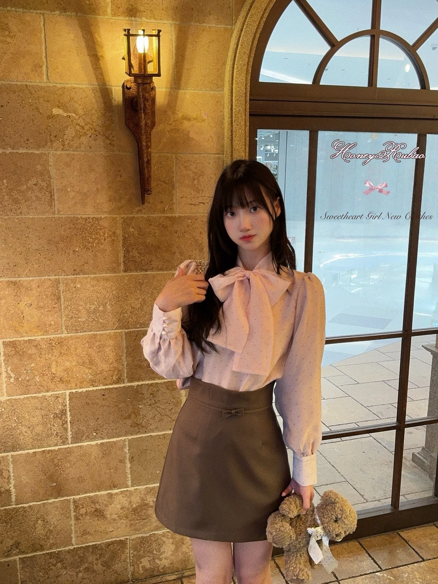 

Женская модная блузка Sweet Heart Lily Bubble Sve из шифона в горошек с завязками на талии, свободного кроя, с длинными рукавами