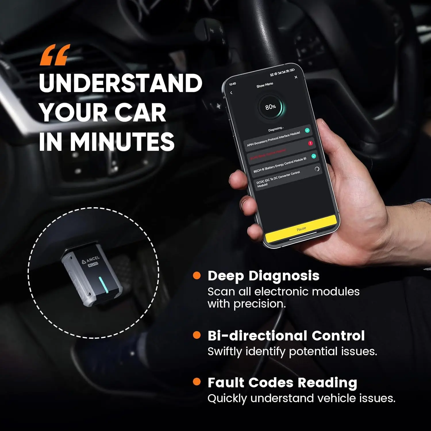 ANCEL Echo OBD2 OBD2 Automotive Scanner Bidirectional Oil EPB BMS Reset All System OBD 2 Car Diagnostic Tools for iOS Android