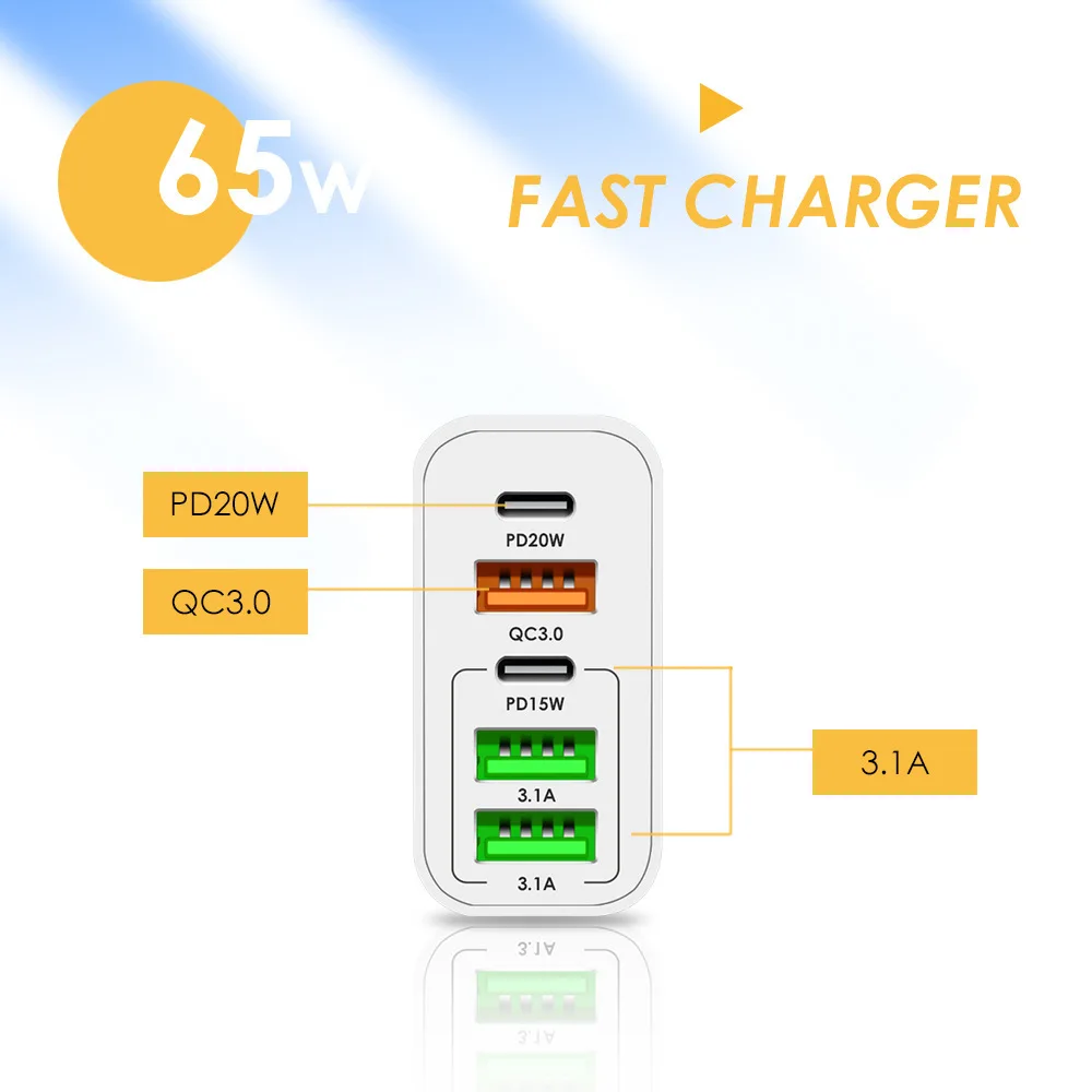 USB C Charger Fast Charging 65W Type C PD QC3.0 Mobile Phone Adapter For iPhone Xiaomi Huawei Samsung ipad Realme oneplus Tablet