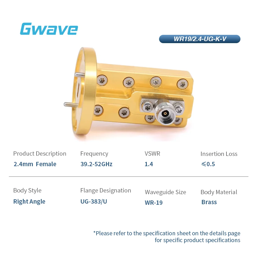 WR-19 to 2.4mm Female Right Angle Waveguide Adapters with UG-383/U Flange 39.2-52GHz Coax Telecom Parts
