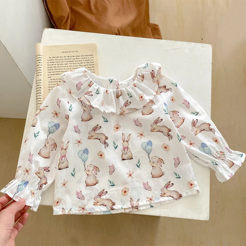 Autumn new baby clothing for girls, fashionable and versatile rabbit print top