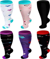 Plus Size 2XL-7XL 20-30 mmHg Compression Socks for Women Men Wide Calf Extra Large Knee High Flight Sock for Circulation Support