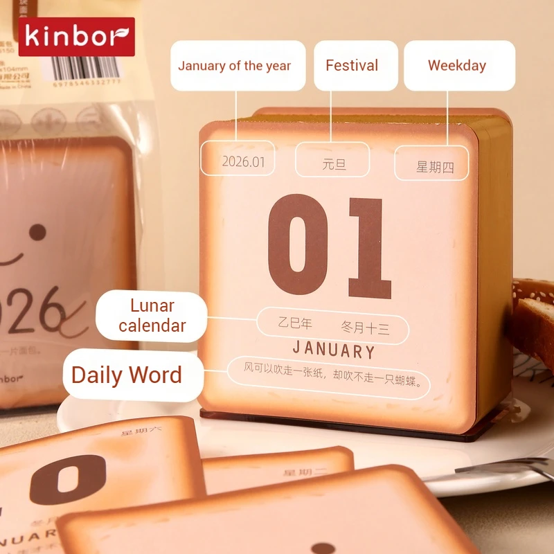 Mini Bread 2026 Calendars Creative Office Desktop Ornament Calendar Simple Cute Ins Literary Notebook Monthly Desk Calendar 2026