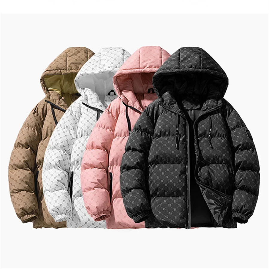 Men\'s Winter Warm Jacket Thick Cotton Padded Hooded Overcoat Letter Printed Parkas Men\'s Clothing Fashion Coat Oversize 5XL