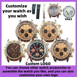 Custom LOGO 39.5mm VK Series 63 Man Rose Gold Crown Watch Case 316L Stainless Steel Sapphire Glass Chronograph Watch Waterproof