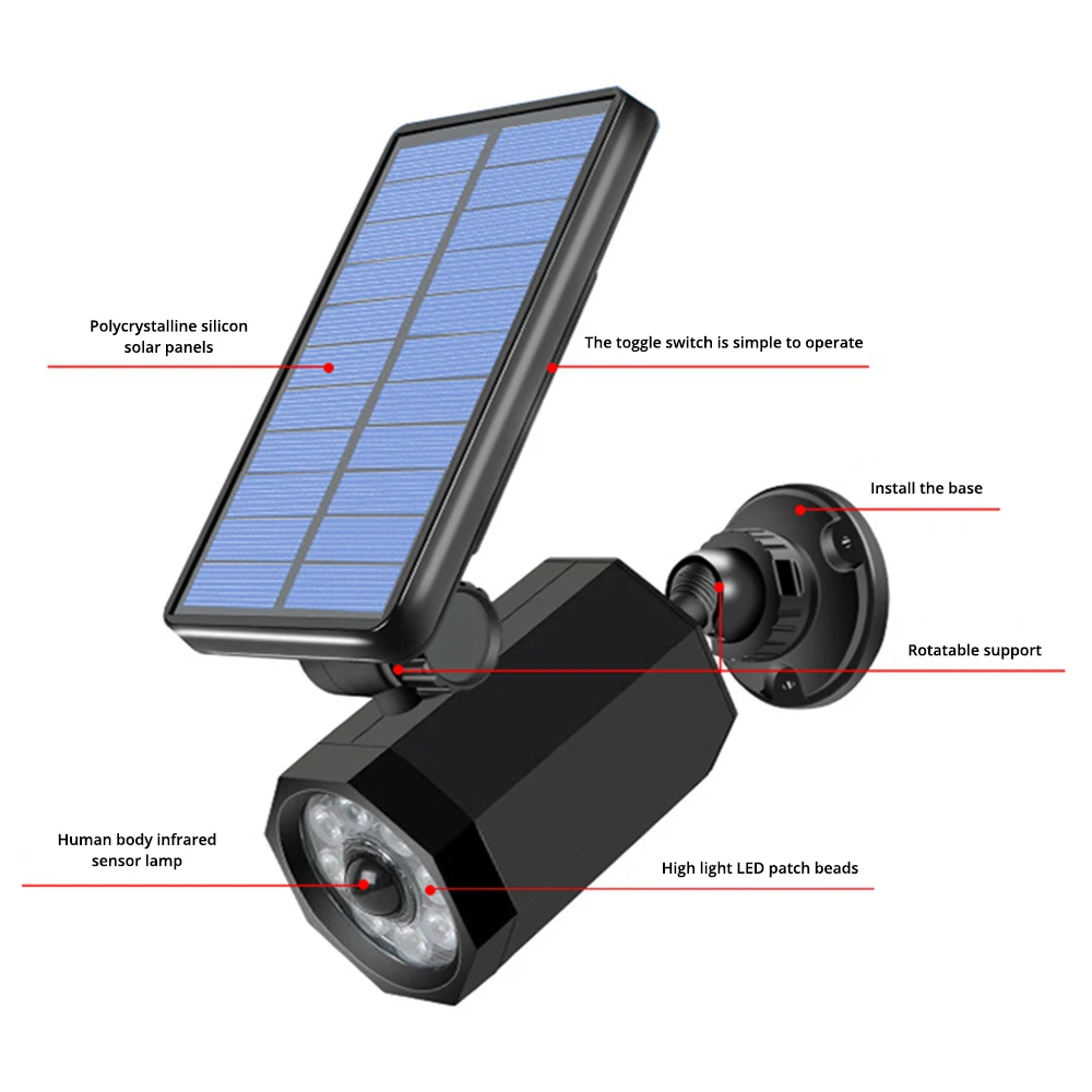 Imagem -04 - Impermeável Led Solar Wall Light Simulação de Monitoramento Câmera Falsa Human Infrared Sensing Outdoor Pátio Lâmpada Iluminação Brilhante