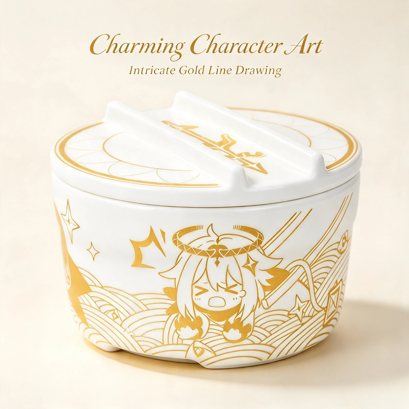 Game Genshin Impact Paimon Ceramic Instant Noodle Bowl With Lid Anime Ramen Bowl Cute Student Dormitory Tableware Fans Gift