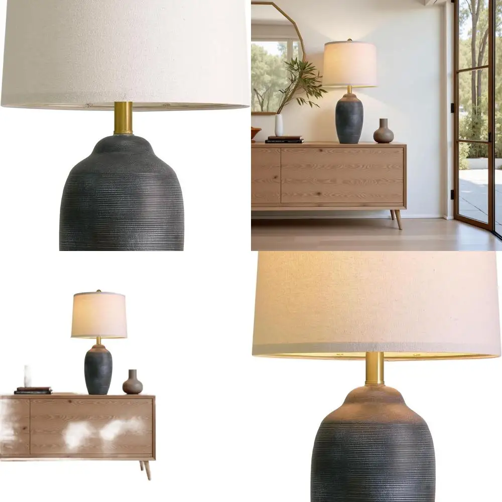 

Rustic Vintage 24.5 Ceramic Table Lamp - Farmhouse Style Nightstand Light for Bedroom, Living Room, Office in Retro Black