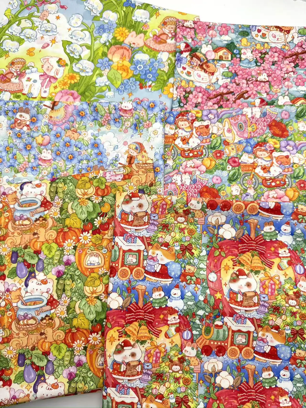 

Handmade Digital Printing Cotton Fabric 11 Meter Wide Book Cover DIY Saliva Towel Korean Style Home Decor Single Cloth