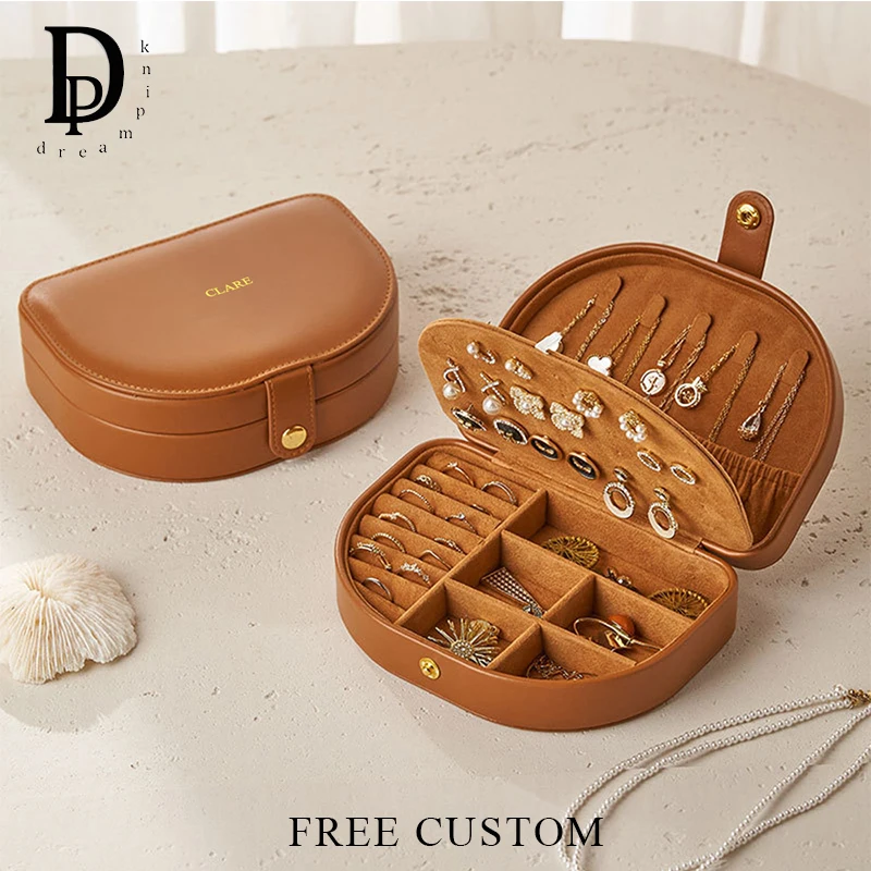Luxury Large Capacity Jewelry Box PU Leather Rings Earrings Storage Box Custom Name Travel Portable Cosmetic Bag For Woman