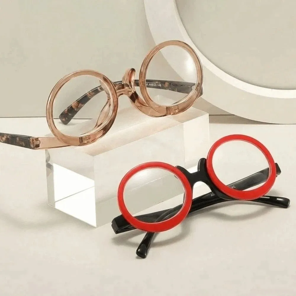 Reversible Makeup Reading Glasses Flip Cover Hands-Free Flip Makeup Reading Eyewear Adjustable Portable Elder Reading Glasses