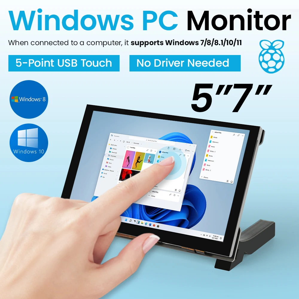 5/7 Inch Raspberry Pi Monitor LCD 1024x600 IPS 5-Points Capacitive Touchscreen Drive Free HDMI Display For Win 7/8/10/11
