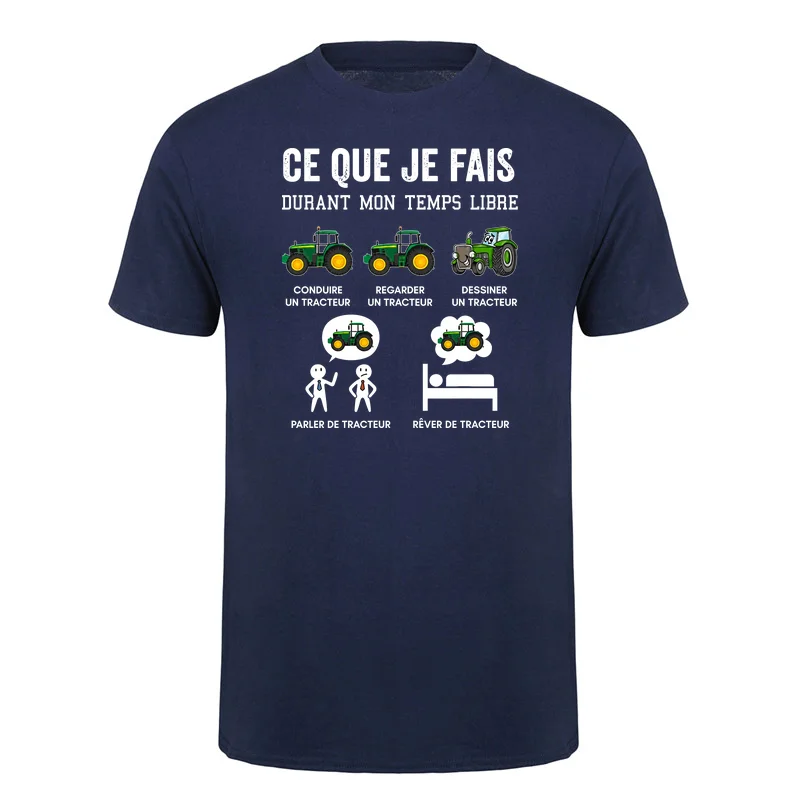 Funny Humorous Spare Time Tractor Driver Farmers T Shirt France Farming Cows Graphic Men Cotton Short Sleeve T-shirt DY-436