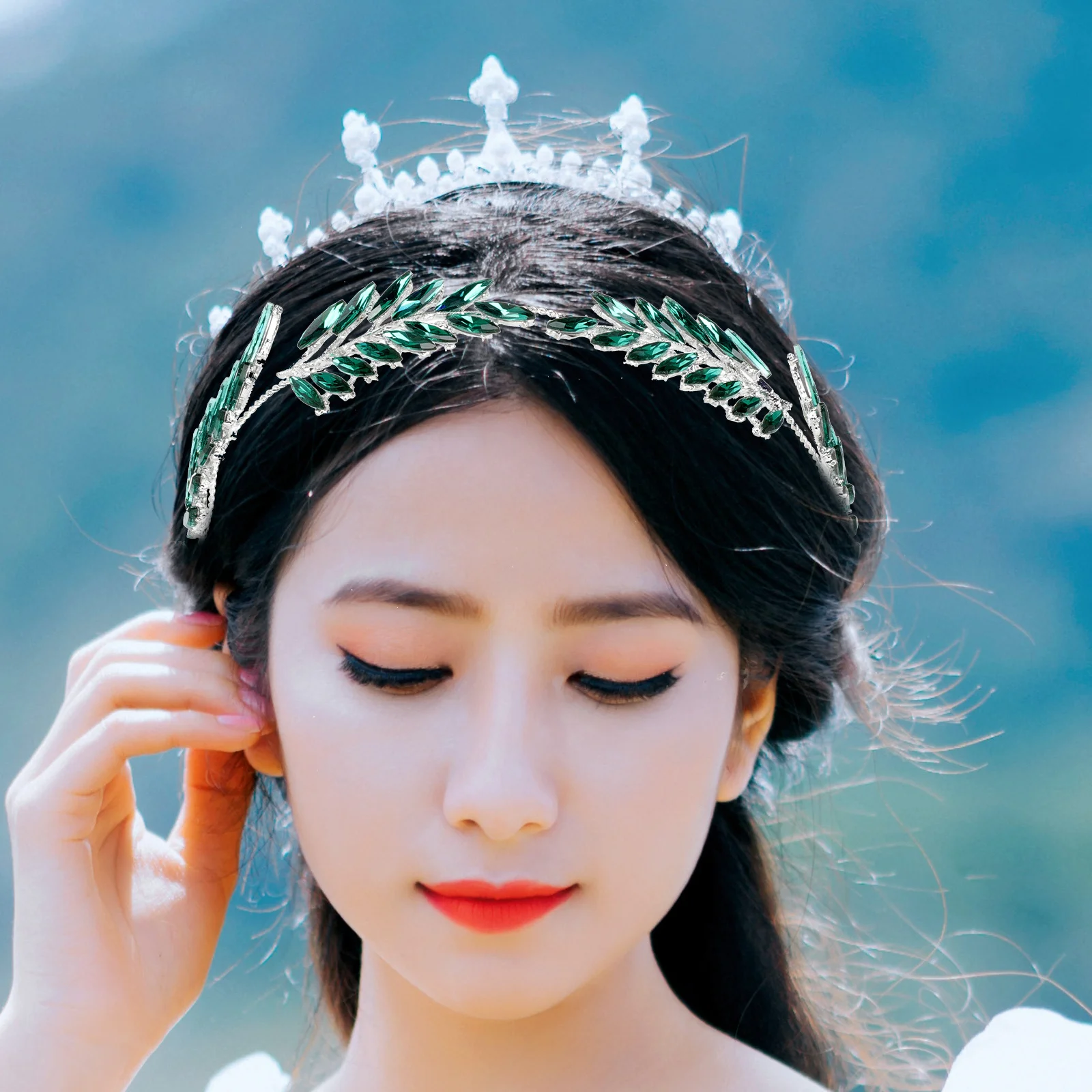 Goddess Leaf Headband Wedding Rhinestone Bridal Hair Accessories Headpiece for Bride Party Prom Festival Tiara Headband