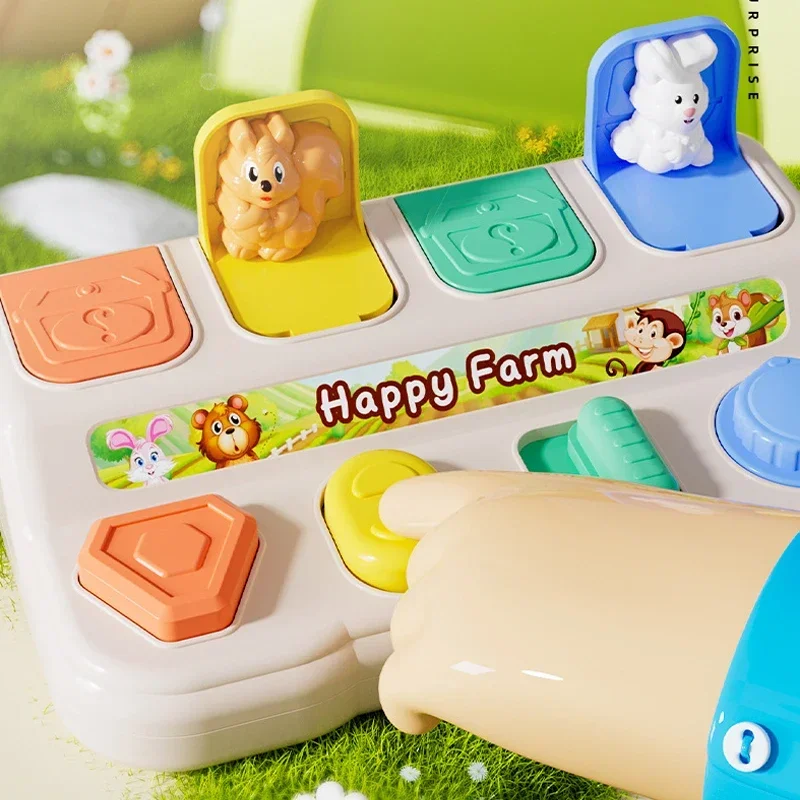 Interactive Pop up Animals Sorting Color Animal Activity Toy for Kid Fine Motor Skill Training Press Pull Button Montesorri Gift