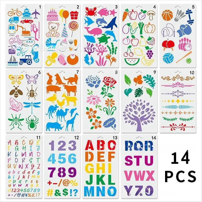 

14Pcs/Set Alphabet Letters Numbers Layering Stencils Painting Scrapbook Coloring Embossing Album Graffiti Decorative Template