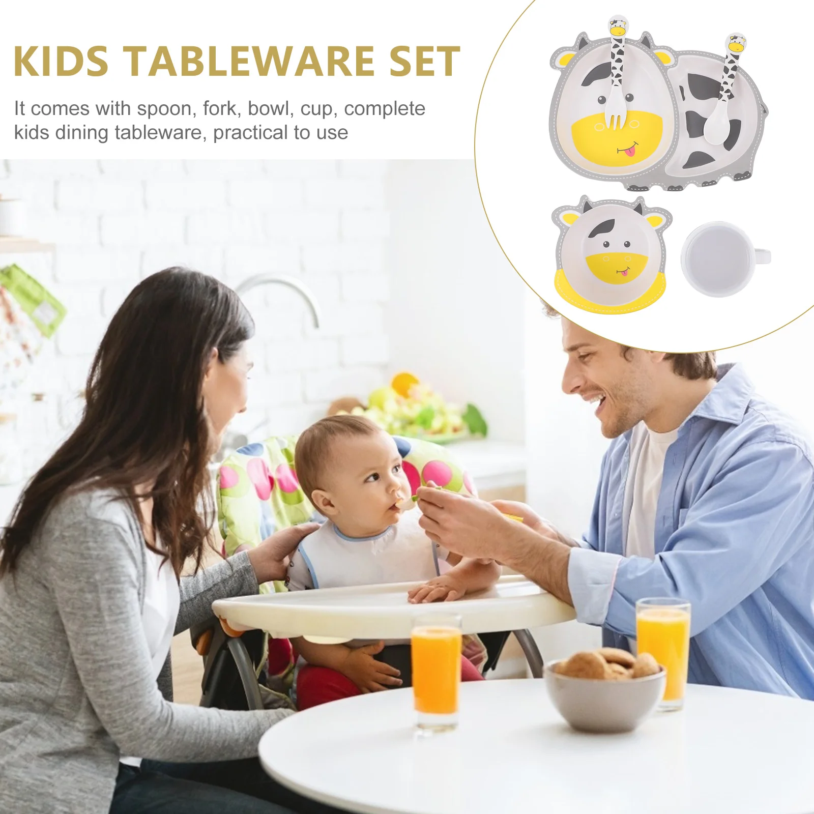 

5pcs Bamboo Fiber Kids Tableware Set Child Food Plate Separated Dining Supply Smooth Surface Easy Clean Infant Feeding Bowl