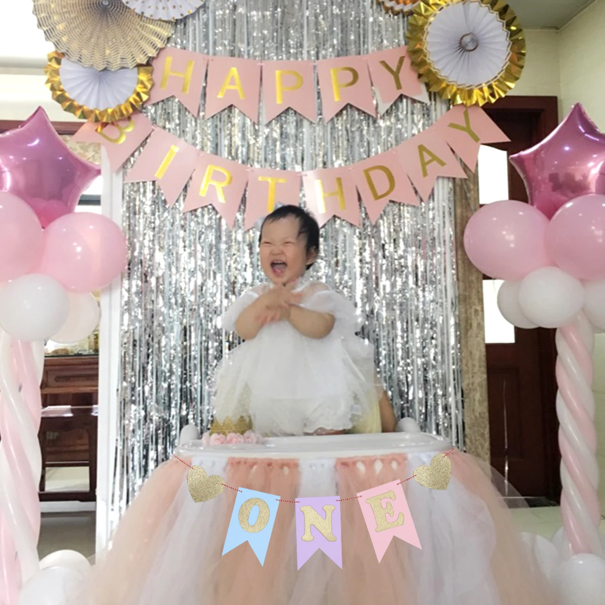 

Chair Flower Decoration 1st Birthday Banner Bunting Baby Room Kids Party Supplies Garland Flags Decorations DIY Festive Ornament