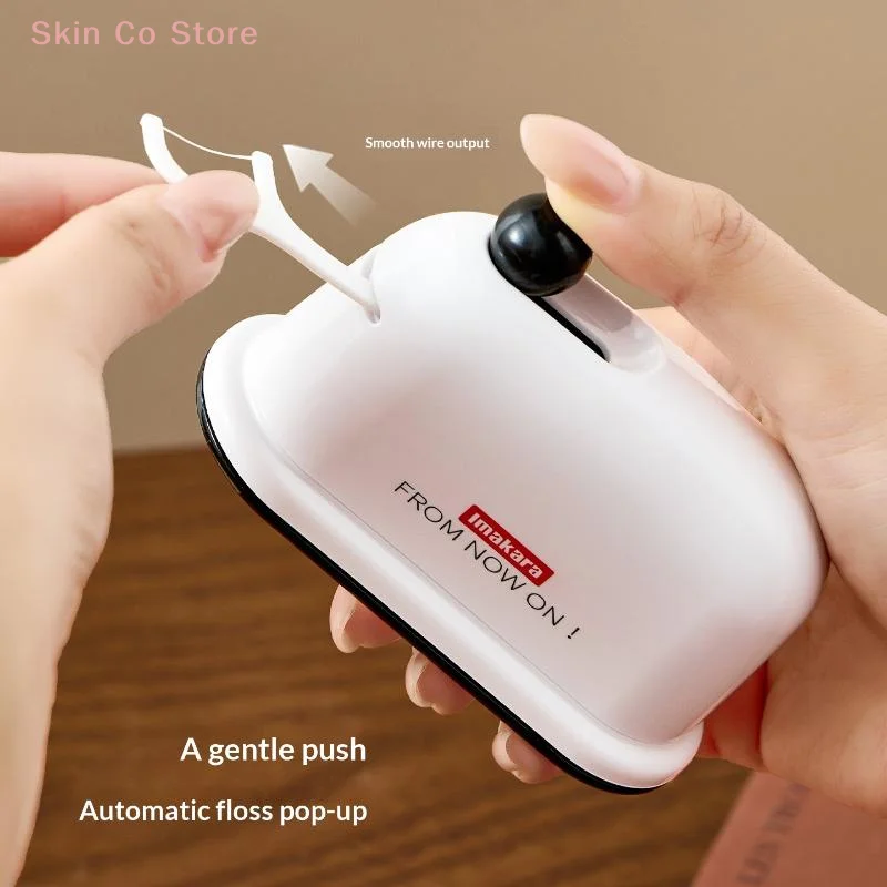 Disposable Press-on Floss Dispenser Includes 100Pcs Floss Automatic Ejectable Floss Organiser Oral Care Portable Flossing Sticks