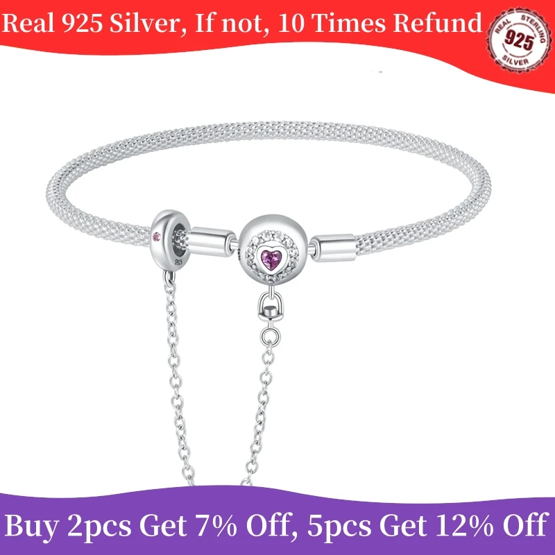 925 sterling Silver Bracelet Sparkling ballpoint Heart Bracelet Stitch Fit original Bracelet silver charm bead women jewelry