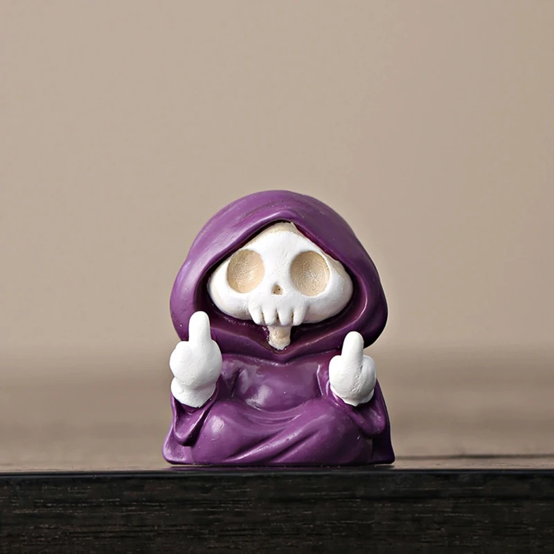 2025 New Wonderful Cute Grim Reaper Decor with Dog - Halloween Resin Ghost Figurine, Purple Cloak Death Statue for