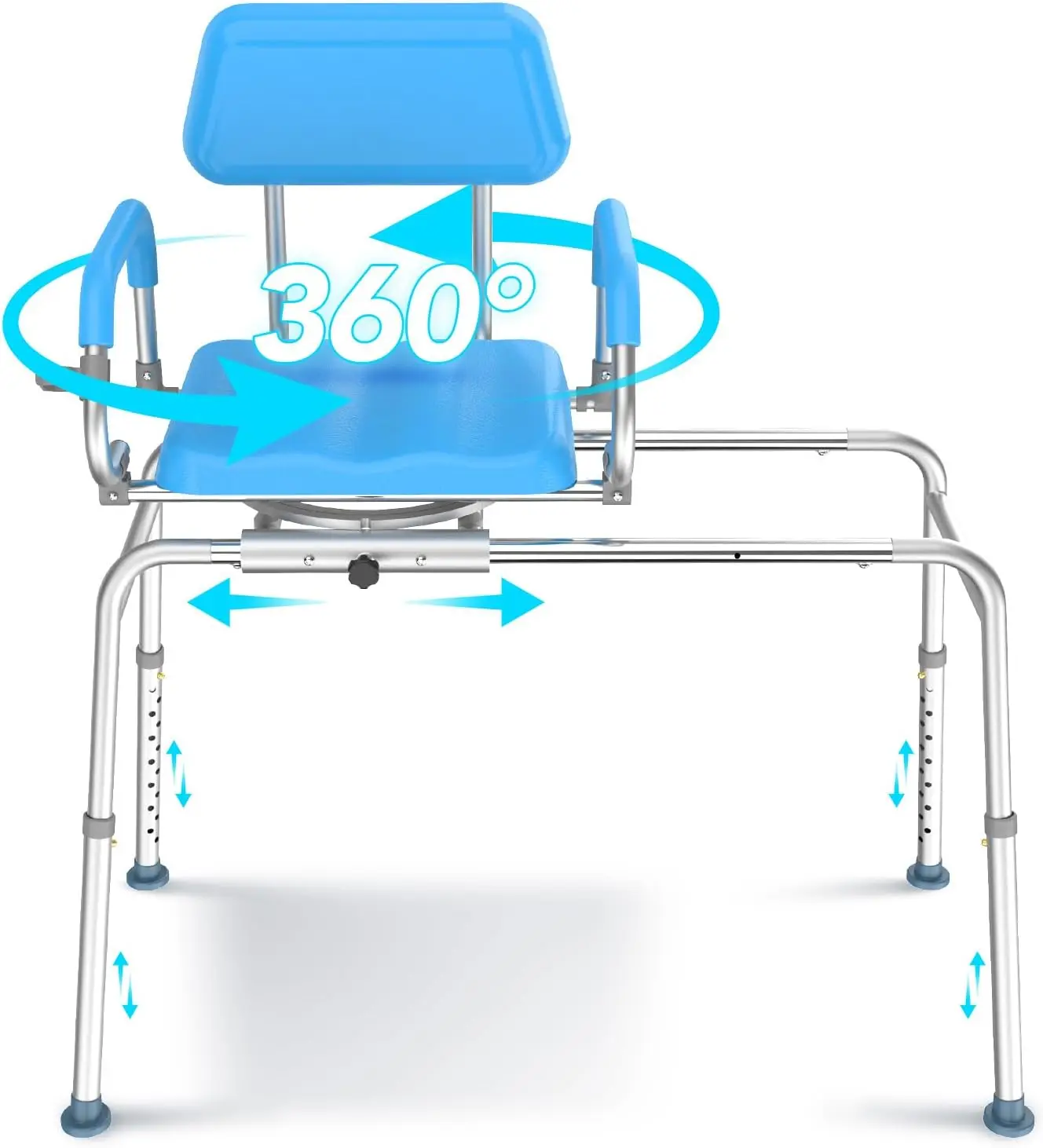 Sliding Shower Chair with Swivel Seat, Tub Transfer Bench for Elderly and Handicap, Premium Padded Bath Stool with Pivoting Arms