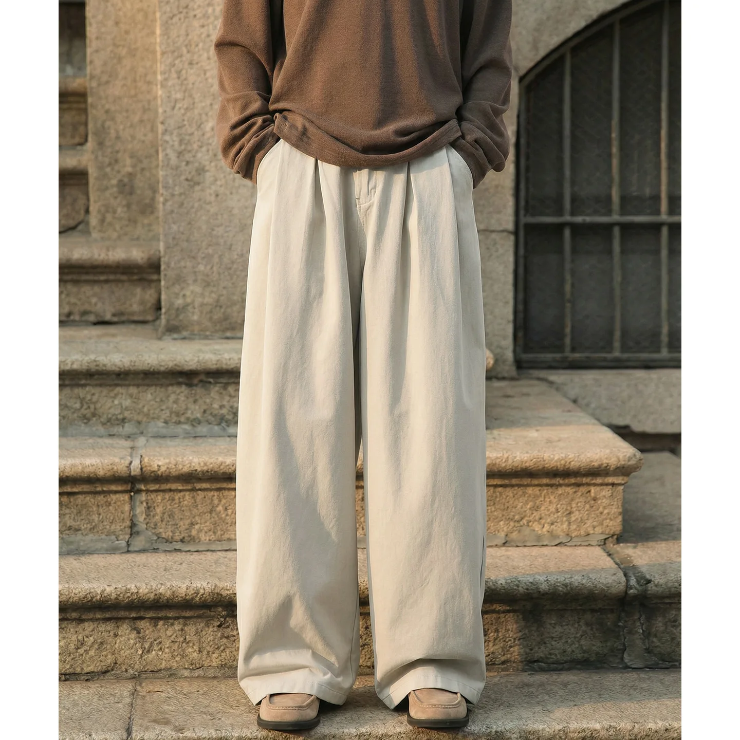 Korean-style Cotton Vintage Minimalist Casual Straight Pants for Men Spring Summer Elegant Solid Men's Baggy Pants Streetwear
