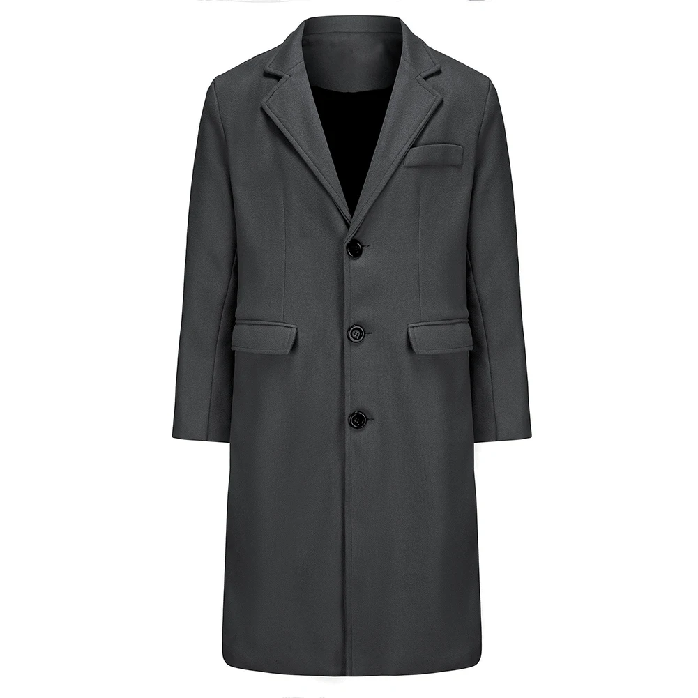 Men\\\'s Business Outerwear British Style Midlength Woolen Coat with Lapel Collar and Long Sleeves Suitable for Multiple Seasons