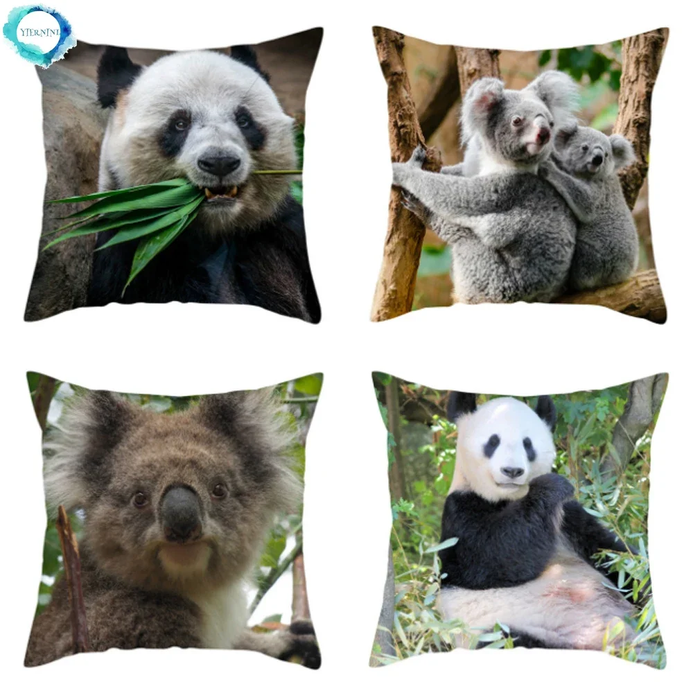 Koala Panda Animal Printed Polyester Pillow Cover Cushion Cover Decorative Pillowcase for Home Sofa Chair Car Decoration 45x45cm